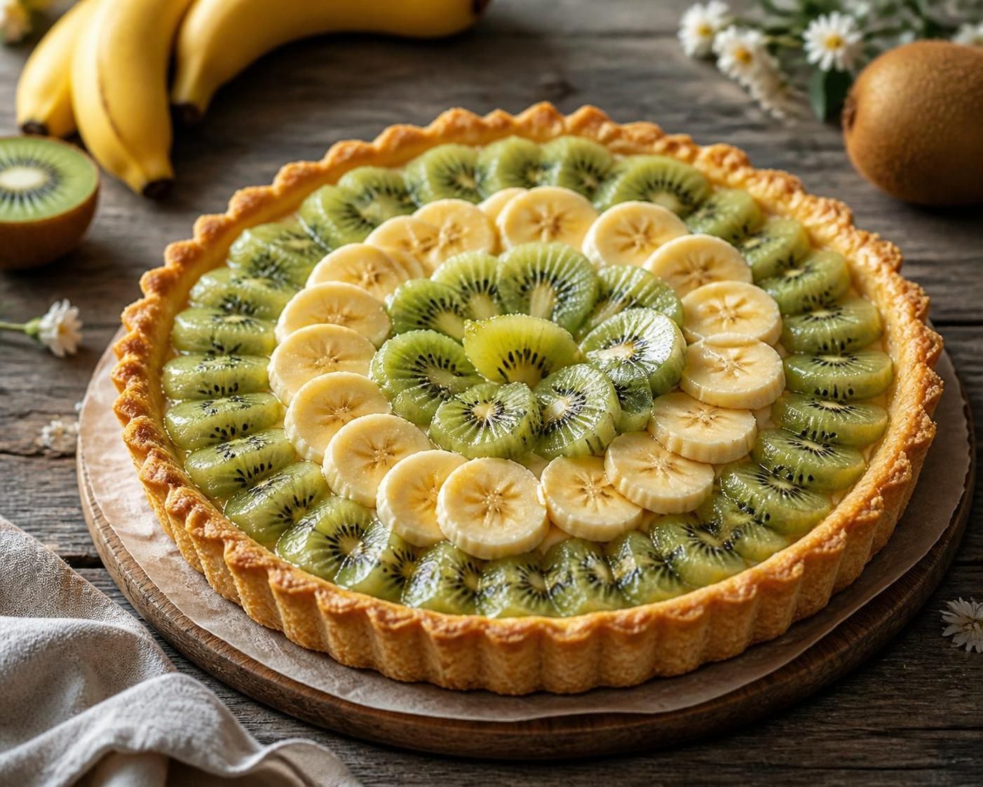 découvrez notre recette de tarte au kiwi et banane, une alliance acidulée parfaite pour sublimer vos desserts maison avec fraîcheur et douceur.