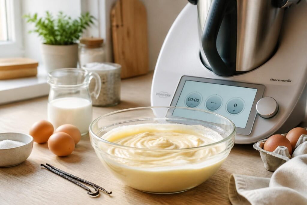 découvrez notre recette rapide et facile de crème vanille onctueuse réalisée avec le thermomix, idéale pour un dessert gourmand en quelques minutes.