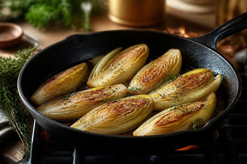 découvrez comment réussir des endives braisées à la poêle, fondantes et savoureuses, grâce à une astuce simple pour sublimer ce légume de saison.