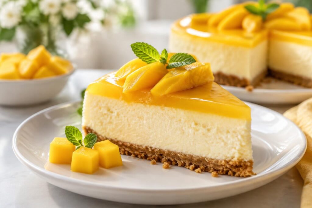 découvrez le cheesecake à la mangue, un dessert frais et léger qui marie douceur fruitée et gourmandise pour une pause pleine de saveurs.