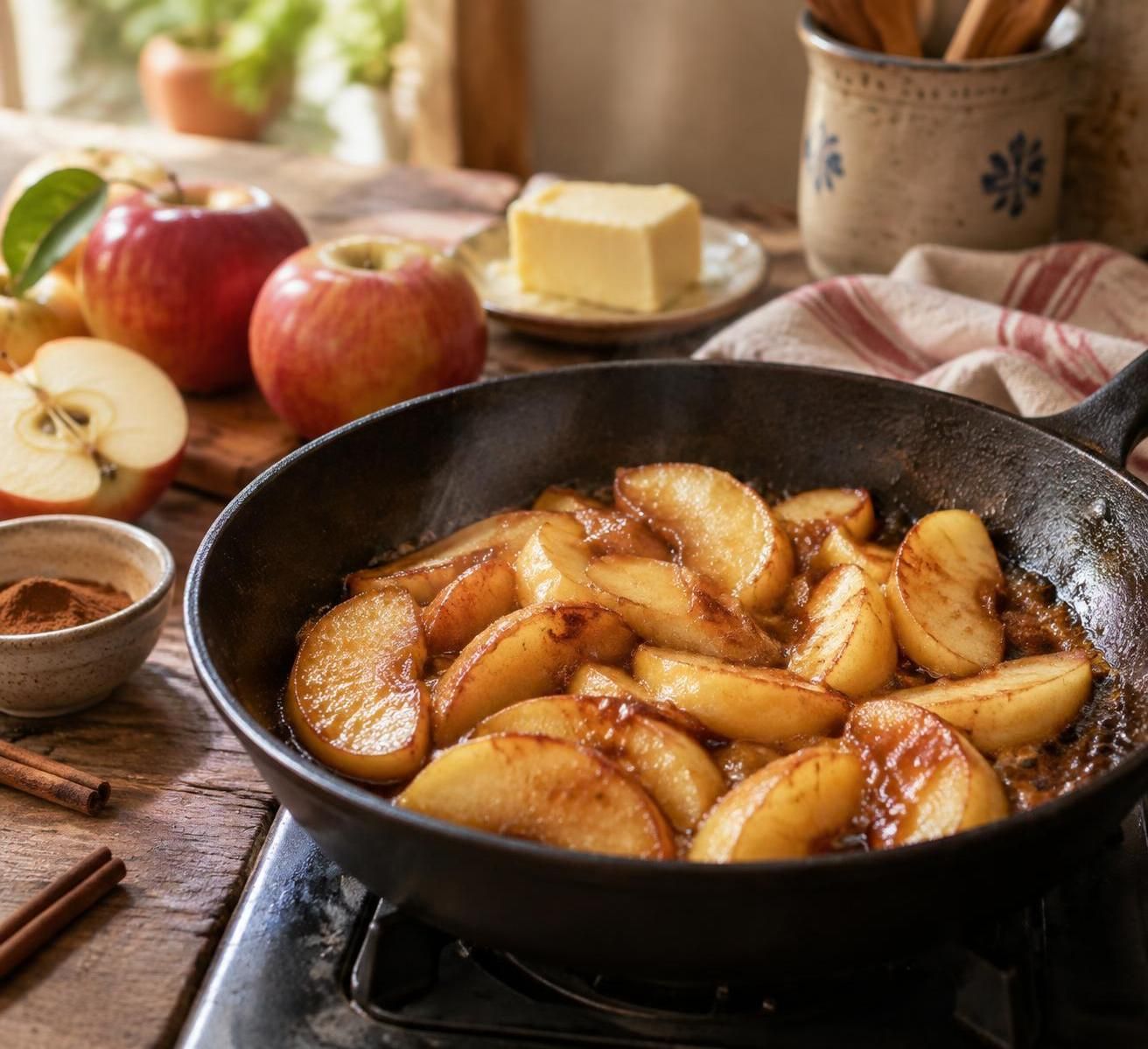 découvrez l’astuce facile pour préparer des pommes à la poêle, fondantes à cœur et délicieusement caramélisées en quelques minutes.