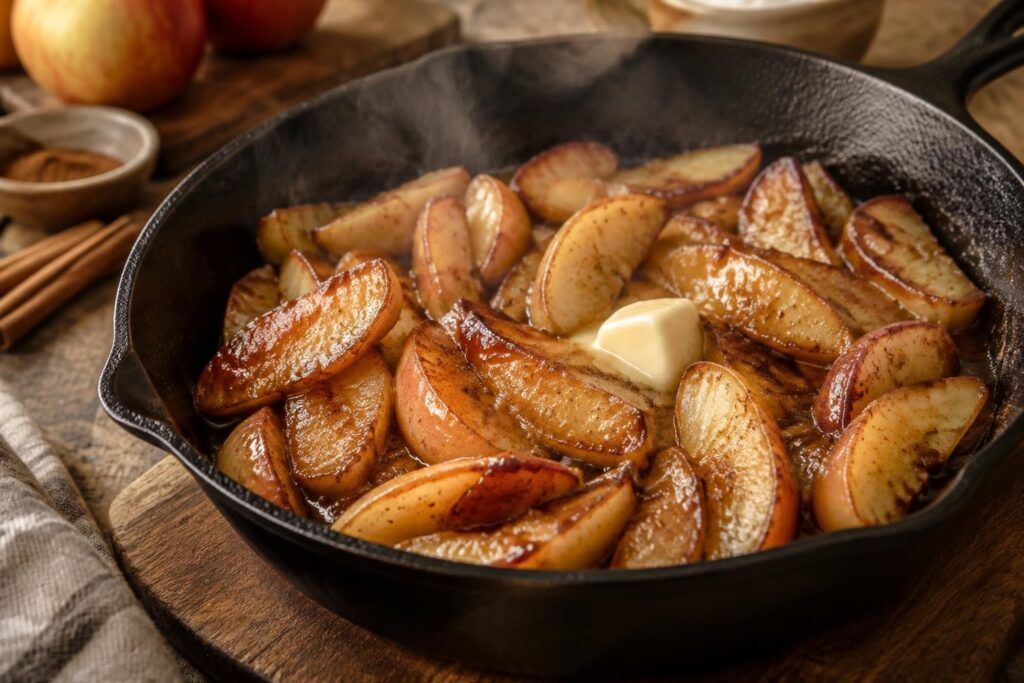 découvrez l’astuce facile pour préparer des pommes à la poêle, fondantes à cœur et délicieusement caramélisées en quelques minutes.