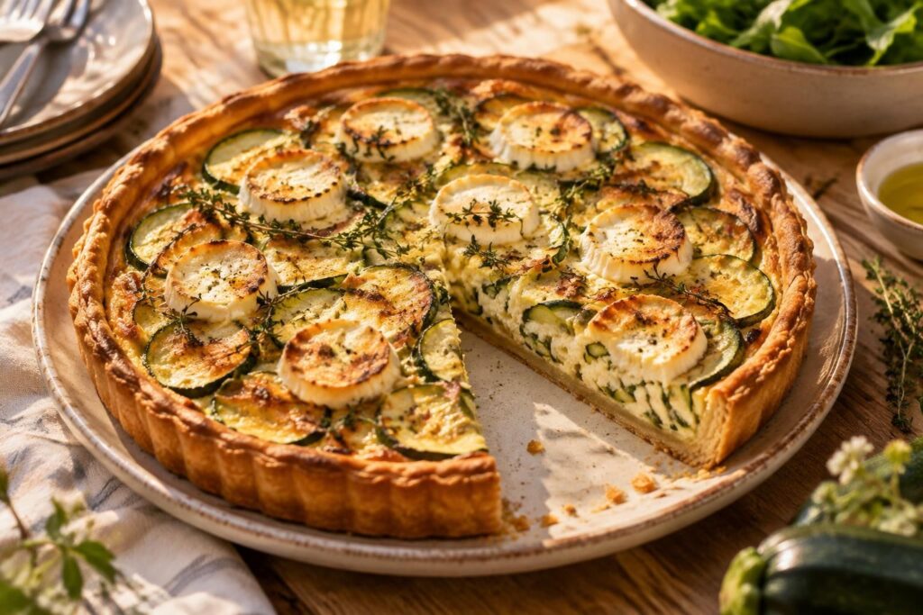 savourez une tarte aux courgettes et au chèvre, facile à préparer et pleine de soleil : la recette idéale pour un dîner léger et gourmand.